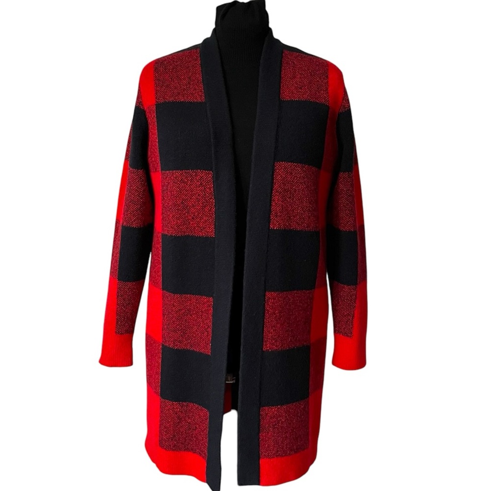 EDC checked wool blend open front cardigan M